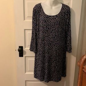 Boden dress US size 16 R, navy, gray, white stars, bell sleeve, jersey knit